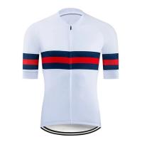 Mens fashion Short Sleeve Cycling Jersey Polyester Blue / Orange/Red / White Stripes Bike Jersey Top Mountain Bike MTB Road Bike Cycling UV Resistant Breathable Quick Dry Sports Clothing Apparel / Stretchy