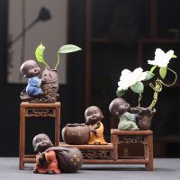 Ceramic Tea Pet Ornaments Buddha Enlightened Statue Mini Monk Figurines Fine Sand Little Monks Tea Pet Furnishing Tray