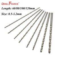 Drillforce 0.5mm-3.2mm Long Drill Bits โลหะงานไม้พลาสติก HSS 60/80/100/120mm ความยาวบิดบิต