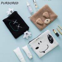 PURDORED 1 Pc Winter Warm Cute Animal Makeup Bag Soft Lamb Wool Women Cosmetic Bag Travel Female MakeUp Pouch Student Pencil Bag