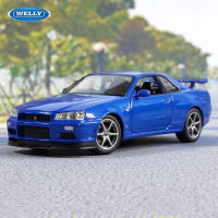 Welly 1:24นิสสัน Skyline GTR R34ล้อแม็กรถสปอร์ตรุ่นจำลอง D Iecast โลหะของเล่นรถแข่งรุ่นเก็บเด็กของขวัญ