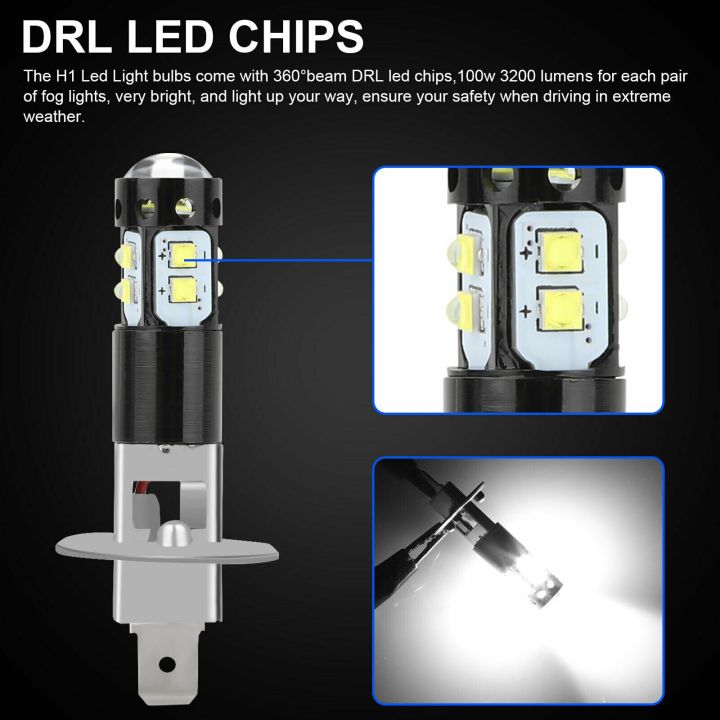 ไฟตัดหมอกไฟ-drl-ไฟหน้าหลอดไฟ-led-h3-h1ใหม่แบบไม่มีพัดลมสำหรับรถยนต์โคมไฟ-led-ชิป3535-12000lm-สีขาว