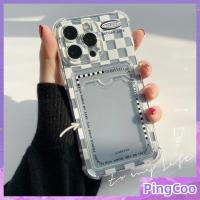 PingCoo - Card Holder Case For iPhone 14 13 12 Pro Max 11 XR TPU Soft Clear Back Cover Checkerboard Camera Protection Shockproof