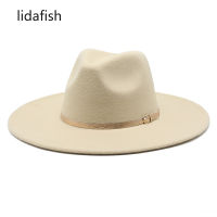 lidafish NEW Fedoras Hats 9.5cm Big Brim Women Felt Jazz Hats Red Black Wedding Church Hats Party Dress Hat