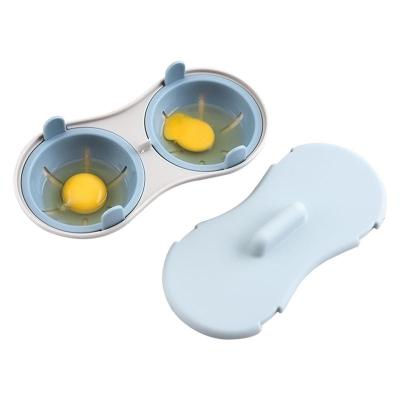 เครื่องต้มไข่ไมโครเวฟมี2รูสำหรับเตาอบมินิเครื่องต้มไข่ที่นึ่งสองชั้น Mangkuk Bertutup ไข่ไข่ต้มแกดเจ็ตสำหรับครัวแม่พิมพ์