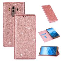 สำหรับ Huawei Mate 10 Pro เคสมีขาตั้งหนังฝาพับแบบแนวนอนแม่เหล็กกลิตเตอร์แบบบางเฉียบ &amp; ช่องเสียบการ์ด