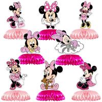 Disney Minnie Mouse ของตกแต่งงานปาร์ตี้สีชมพู Minnie Tableware แก้วกระดาษแผ่นผ้าเช็ดปากผ้าปูโต๊ะแบนเนอร์วันเกิดสำหรับเด็กทารก