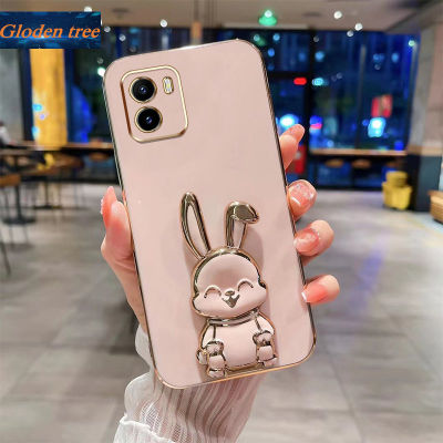 Andyh New Design For Vivo Y15S V2120 V2147 V2134 Case Luxury 3D Stereo Stand Bracket Smile Rabbit Electroplating Smooth Phone Case Fashion Cute Soft Case