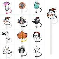 Halloween Straw Silicone Stopper Cartoon Ghost Skull Reusable Straw Cover Rietjes Hat Cute Anime Child Party Straw Decoration Cups