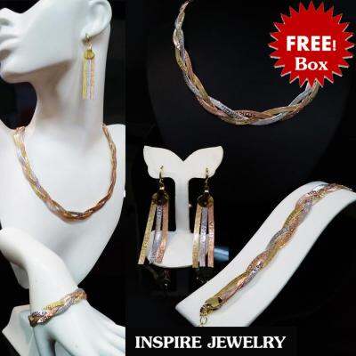 INSPIRE JEWELRY  ชุดเซ็ทสามกษัติย์เงิน ทอง นาก มีสร้อยคอยาว 19ปรับเพิ่มได้อีกเป็น 20" ต่างหูยาว 3" และสร้อยข้อมือ 7.5" ปรับได้ถึง9" ตะขอก้ามปูใส่ถอดง่าย หน้ากว้าง 1.5cm ใส่ได้กับเสื้อผ้าชุดแบบ ของขวัญวันเกิด วันแม่ ปีใหม่ วาเลนไทน์