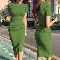 【YF】 Basic Casual Party T Shirt Dress Women Summer Cotton Stretch Bodycon Sexy Split Vestidos Female Spring Fall Midi Long Dresses