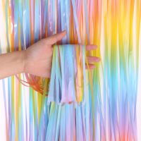 1x2m Macaron Rainbow Tinsel Fringe Curtain สำหรับตกแต่งวันเกิดยูนิคอร์นผู้ใหญ่ปาร์ตี้ Photo Zone