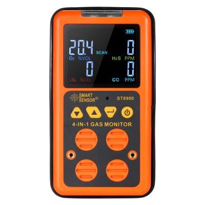 SMART SENSOR 4 in 1 Gas Detector H₂S and CO Monitor Industrial Digital Handheld Toxic Gas Carbon Monoxide Detector Carbonic Oxide Hydrogen Sulfide Gas Tester 0-999ppm with LCD Display Sound and Light Vibration Alarm 100-240V