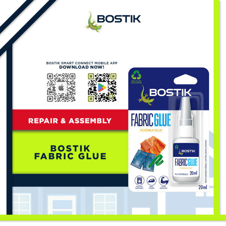 BOSTIK Fabric Glue, Easy to use, Withstands machinewashing and ironing