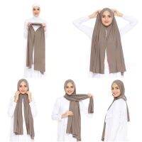 พรีเมี่ยมเจอร์ซีย์ MSL273 Tudung Pashmina ฮิญาบสำเร็จรูปหนึ่งห่วงเย็บที่ดีมุสลิมผ้าโพกศีรษะผู้หญิงอิสลามธรรมดาผ้าโพกหัว68.9 X29.52