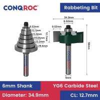 6มม. ก้าน Slotting และ Rabbeting Router บิตกับ6-แบริ่งที่มีขนาดแตกต่างกัน Diameter-34.9mm Length-12.7mm การตัด