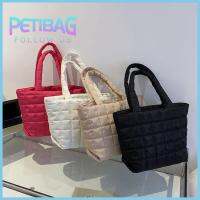 PETIBAG ผ้าคอตตอน ถุงสิริผ้า ไนลอนทำจากไนลอน สีทึบทึบ กระเป๋ามีมือจับด้านบน แฟชั่นสำหรับผู้หญิง ใหญ่สุดๆ ถุงช้อปปิ้งถุง ฤดูหนาวในฤดูหนาว