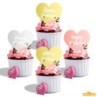 Pack Of 12 Pcs Happy Birthday Heart Shape Mirror Acrylic CupCake Topper CupCake Decoration