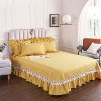 Solid Color Cotton Quilting Lace Design Bedspread Bed Sheet Bed Cover Pillowcase Bedding Luxury Yellow Gray Red Pink#