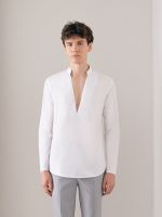P.MITH Essentials - White Deep V Neck  Shirt
