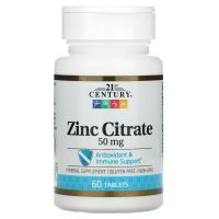 21st Century ซิงค์ซิเตรต หรือ Zinc Citrate ช่วยเสริม สร้างภูมิคุ้มกัน มีประโยชน์ต่อช่องปาก(Zinc Citrate 50 mg 60 Tablets)