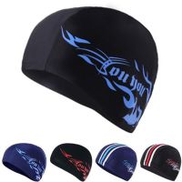 Men Swimming Caps Elastic Waterproof PU Fabric Protect Ears Long Hair Sports Swim Pool Hat Free Size for Men &amp; Women Adults