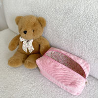 Blooming Pink Corduroy Pouch - Pamela.pixie  กระเป๋าเครื่องสำอางค์ผ้าขนหนู ขนาดพกพา กระเป๋าเครื่องสำอางค์ลายดอก (สินค้าพร้อมส่ง)