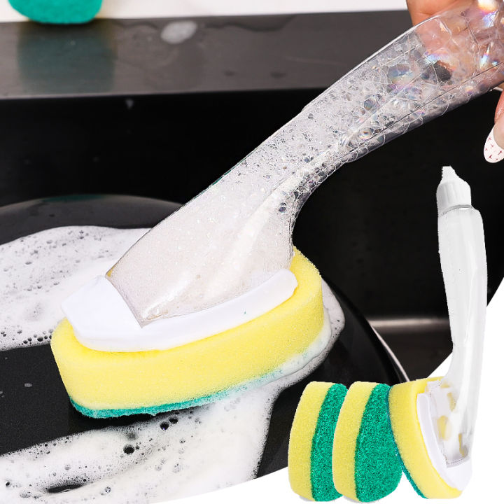 Kitchen Sink Scrubber Automatic Sponge Dishwasher Brush Long Handle Pot  Brush Dish Bowl Washing Cleaning Brush Soap Dispenser
