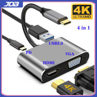 JDB USB C หัวแปลงสัญญาณ HDMI,USB ประเภท C HDMI VGA 4K Hub (เข้ากันได้กับ Thunderbolt 3) 4 In 1,USB 3.0พอร์ต Type-C PD 87W ชาร์จพอร์ต,เหมาะสำหรับ MacBook Pro / Air, Galaxy S20 / S10 / S9 / Note9/8, Huawei Mate10/20/920/P30,ฯลฯ.