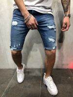 Ripped Mid-waist Pocket Mens Jeans Solid Color Casual Fashion Elastic Trend Spring And Summer Do Old Fashion Retro Shorts