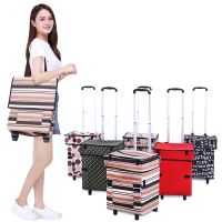 Foldable Shopping Cart with Wheels Oxford Trolley Bag for Groceries Rolling Duffle Tote for Picnic Laundry Travel Camping