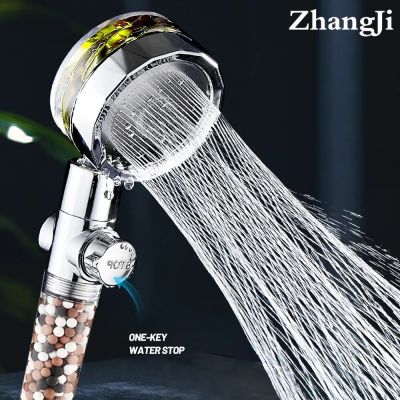 ZhangJi 2021 Filteration Shower Head with Propeller 360 Degree Rotating Water Saving SPA Anion Stone Spayer Bathroom Accessories Plumbing Valves