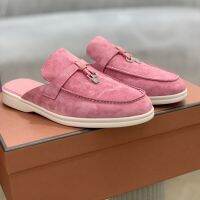 【CC】™■  2023 Womens Loafers Moccasions Shoes Metal lock Slippers Suede Leather Loro Mens Flat Big Size