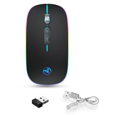 HXSJ 2.4G+BT5.1 Dual Mode Wireless Mouse Rechargeable LED Luminous Mute Mice for Desktop Laptop Computer