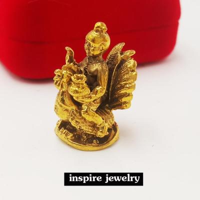 inspire jewelry, กุมารขี่ไก่ถือถุงทองหล่อทองเหลือง สูง 3cm.