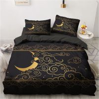 3D Black Bedding Set Pillowcase King Queen Full Single 200x200 Bed Linen Gold Design 3D Printed Duvet Cover Set for Teens Women