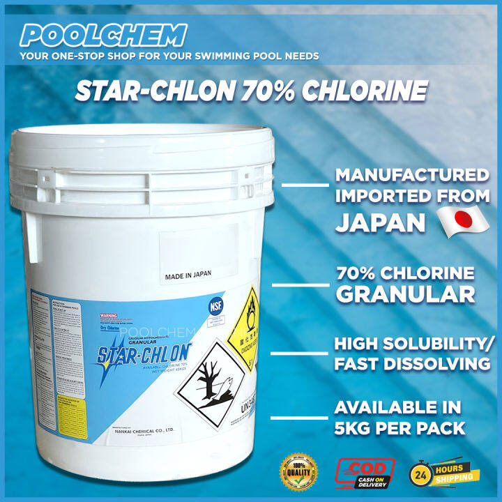 POOLCHEM Star-Chlon 70% Chlorine Made in Japan for Swimming Pool 5 Kilo ...