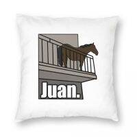 [FAZOZO Home Textile Store] Juan Horse On ระเบียงปลอกหมอนลายโพลีเอสเตอร์ผ้าลินินกำมะหยี่มีซิปปลอกหมอนตกแต่ง45x45ปลอกหมอนเตียง