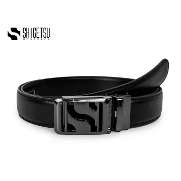 Signature Monogram HIRATSUKA Debossed Black Gold Belt for Men