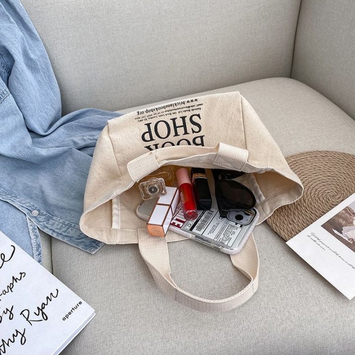 purdored-1-pc-new-women-mini-handbag-korean-style-letters-print-canvas-shopping-bag-for-girl-fresh-small-lunch-bag-tote-bag