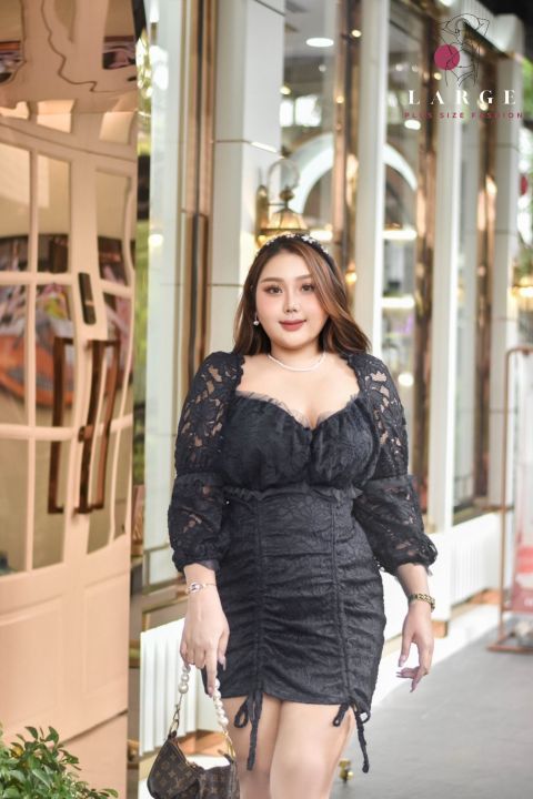 style-plus-size-dress-ds27-plus-size-sexy-dress-ชุดสาวอวบแซ่บๆ-ผ้าลูกไม้-xl42-44-ชุดทำงานสาวอวบ-ชุดไปงานแต่งสาวอวบ-แบรนด์ไทย