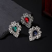 [COD] European and retro palace 3-color gemstone brooch new hot selling hollow lace water drop diamond simple