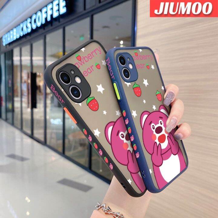 เคส-jiumoo-สำหรับ-iphone-11-pro-11-pro-max-เคสการ์ตูนน่ารักลายหมีสตอเบอร์รี่เปลือกแข็งขุ่นกันกระแทกคลุมทั้งหมดซิลิโคนเคสโทรศัพท์มีลายป้องกันเลนส์กล้องเคสนิ่ม