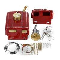 Old Cast Iron Anti-theft Exterior Door Lock Classic Nostalgic Red Multiple Safety Wood