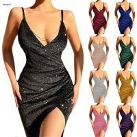 glitz and glamour dress glod bown outfit for women party Glitter V Neck Strap Dress AIXIN