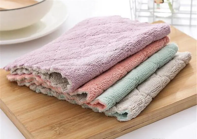 10Pcs Cleaning Cloth High Quality Coral Fleece Rag Super Absorbent Kitchen  Ltems Household Towel Tableware Wiping Tool