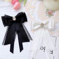 Women Shirt Necktie Black Lace Bow Tie Ribbon Diamond Brooch Clothing Accessories