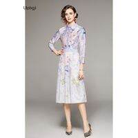 European and American Fashion All-Match Waist Slimming Positioning Printed Dress