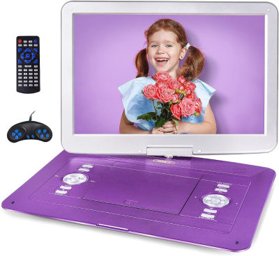 JEKERO 17.9" Portable DVD Player with 15.6" Large Screen,【Upgraded】6 Hours 5000mAh Rechargeable Battery, Region Free, DVD Player Portable for Kids, Sync TV and Support CD/DVD/SD Card/USB, Car Charger 17.9 inch Purple