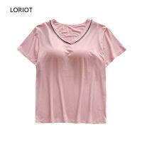 LORIOT บราสตรีเสื้อคอวีแขนสั้นเสื้อยืดท็อปแบบตัวสั้น SA1488เซ็กซี่ลำลอง